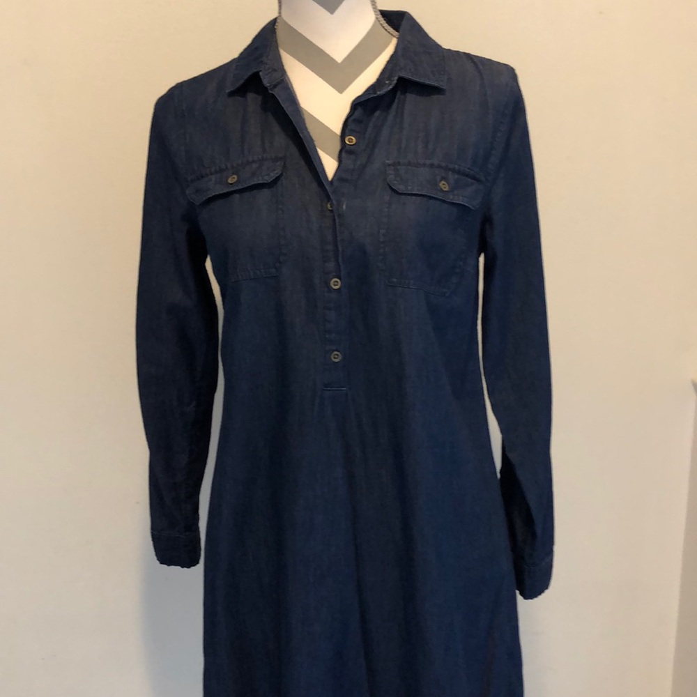 Old Navy Women's Chambray Long Sleeve Shirt Dress Dark Wash Denim Size Small